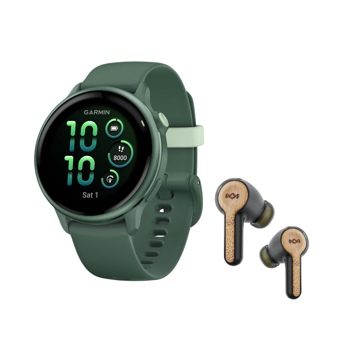 Garmin vivoactive 6 GPS Smartwatch (Metallic Jasper Green) Bundle with Wireless Earbuds