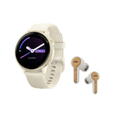 Garmin vivoactive 6 GPS Smartwatch (Lunar Gold/Bone Band) Bundle with Wireless Earbuds