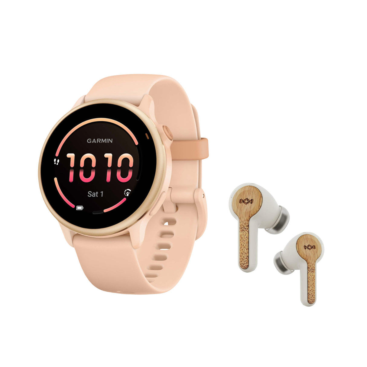 Garmin vivoactive 6 GPS Smartwatch (Metallic Pink Dawn) Bundle with Wireless Earbuds