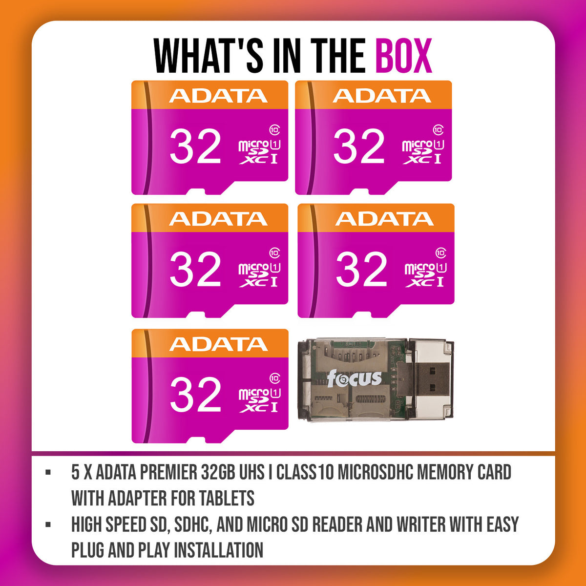 ADATA Premier 32GB UHS I Class10 MicroSDHC Memory Card with Adapter for Tablets Bundle (5-pack)
