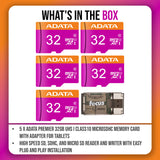 ADATA Premier 32GB UHS I Class10 MicroSDHC Memory Card with Adapter for Tablets Bundle (5-pack)