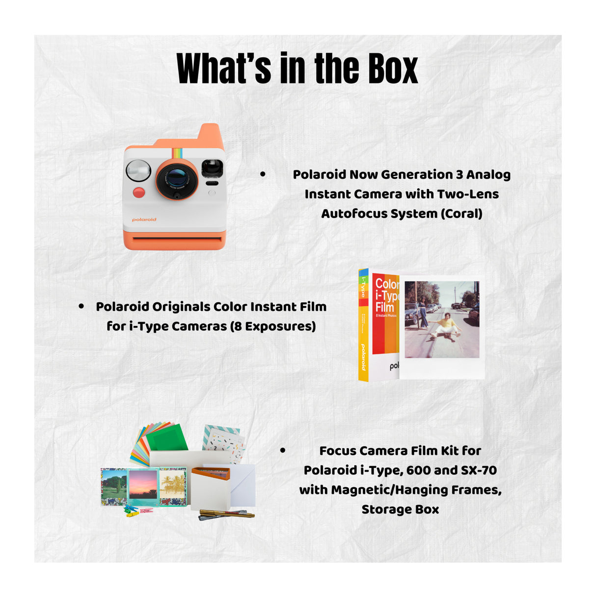 Polaroid Now Generation 3 Coral Analog Instant Camera with Color Film Bundle