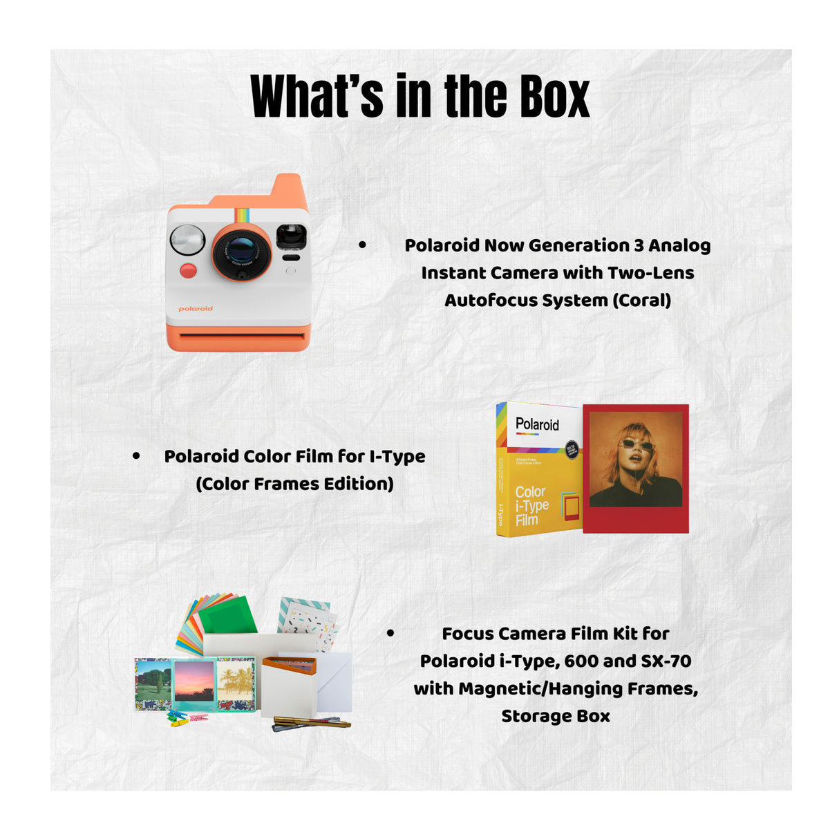 Polaroid Now Generation 3 Coral Analog Instant Camera with Color Film Bundle