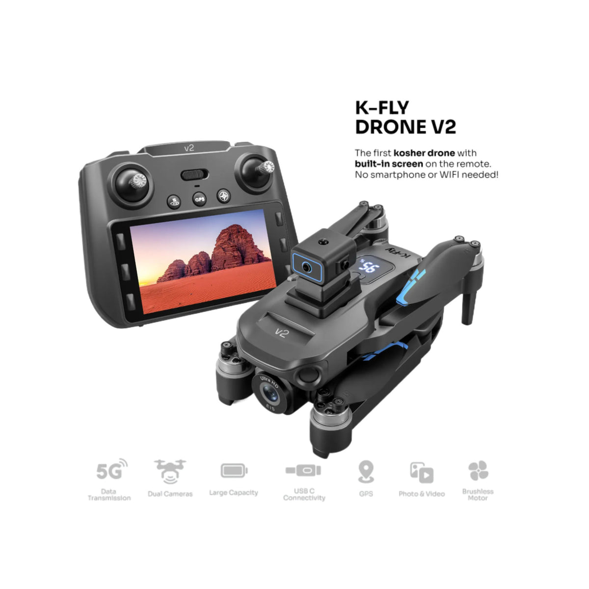 K-Fly Kosher DRONE V2 - Dual Camera with Built-in Screen