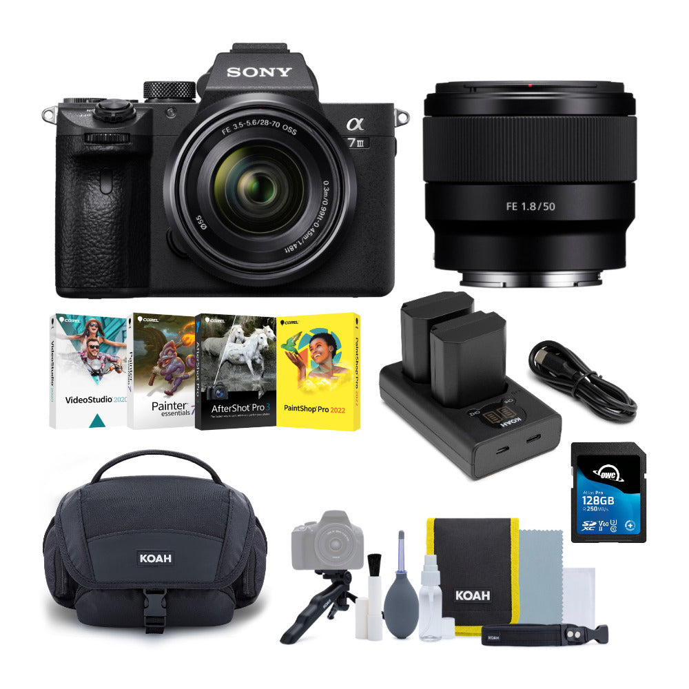 Sony Alpha a7 III Full Frame Mirrorless Digital Camera with 28-70mm OSS and 50mm f/1.8 Lens Bundle