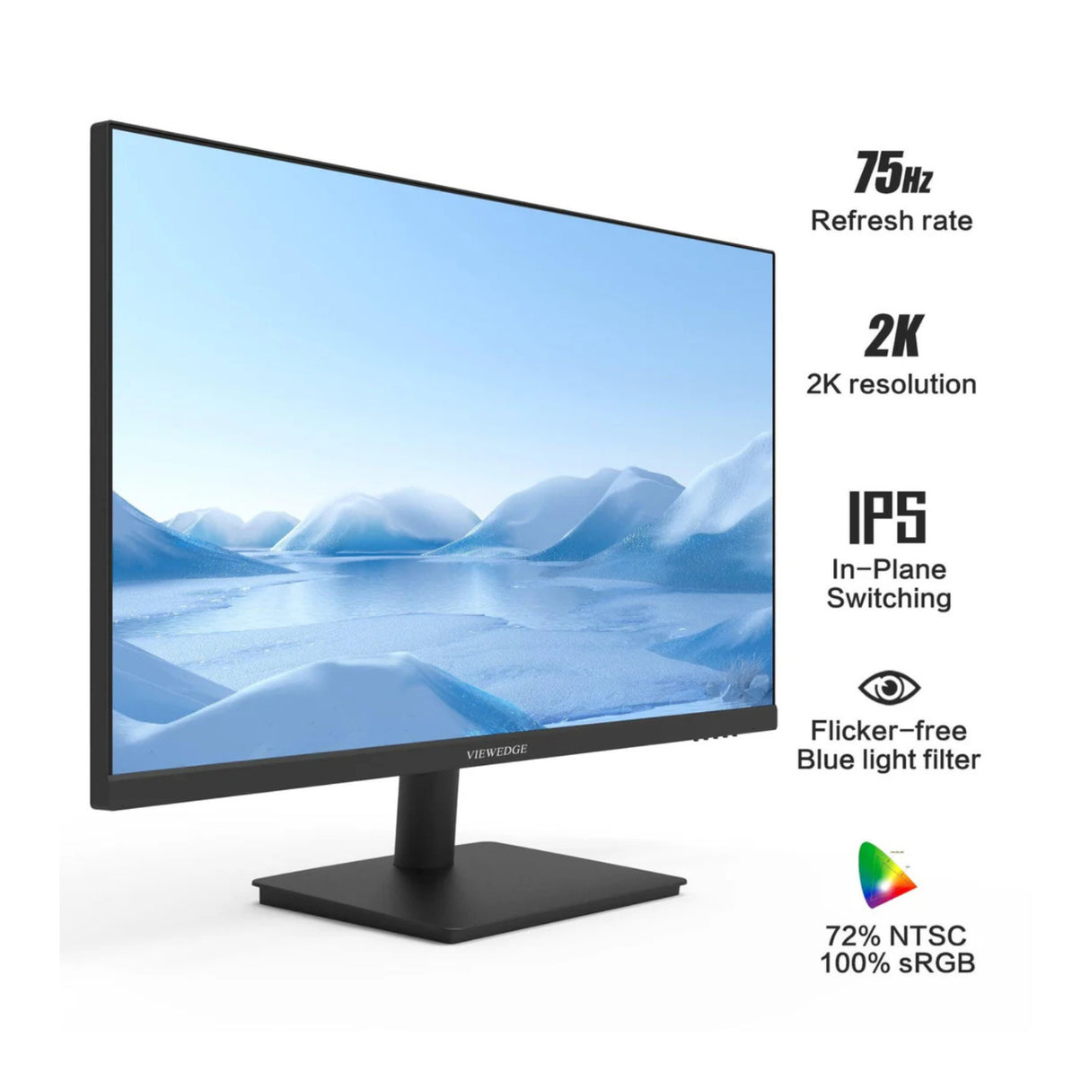 Viewedge Q27X Monitor 27-Inch 2K QHD IPS Display 1ms Adaptive Sync (Black)