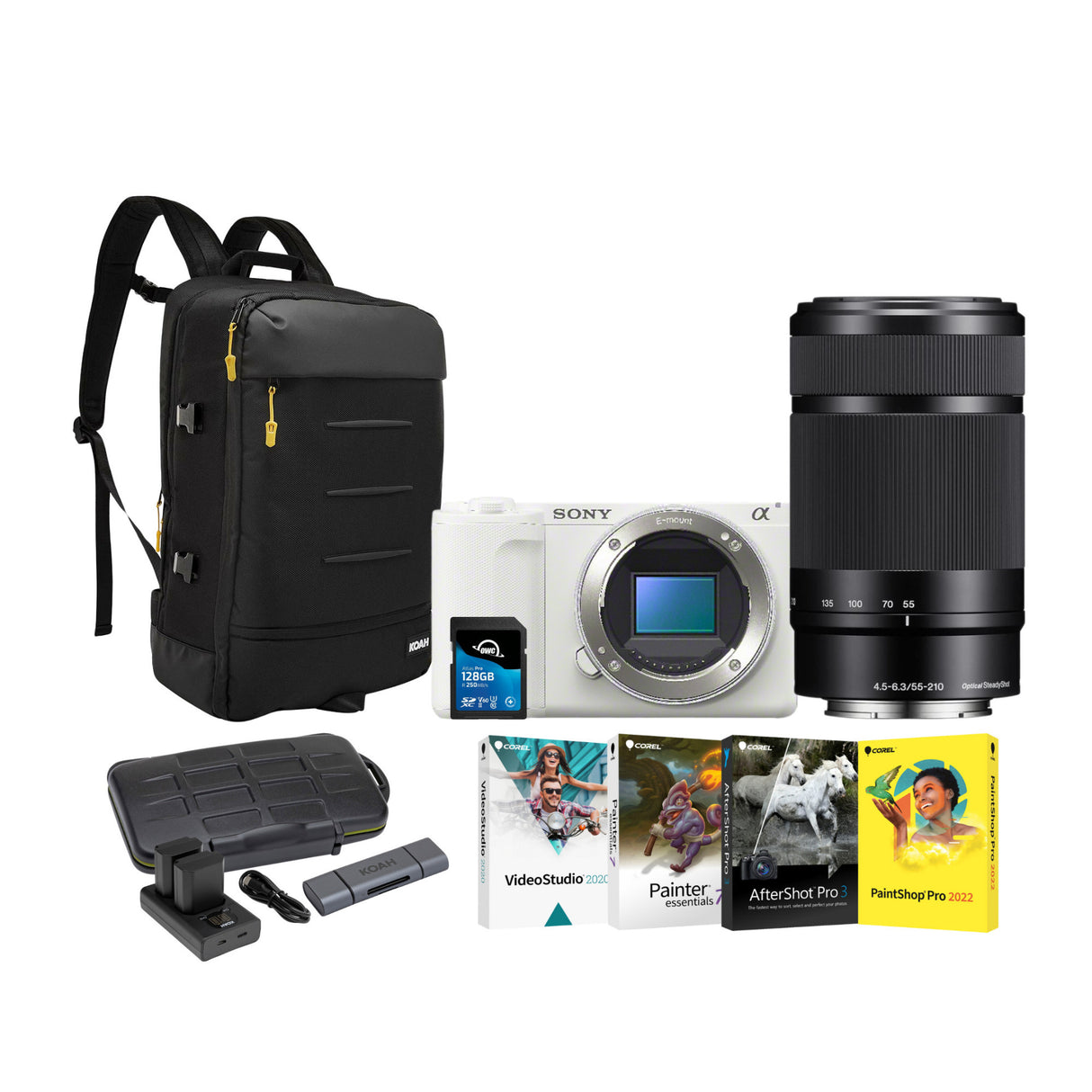 Sony ZV-E10 II Mirrorless Camera (White) with 55-210mm f/4.5-6.3 OSS Lens Bundle