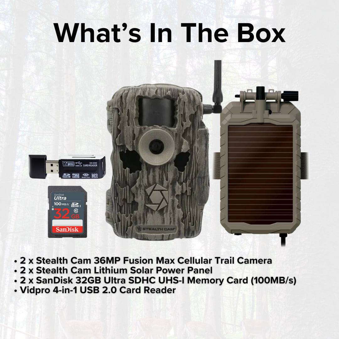 Stealth Cam 36MP Fusion Max Cellular Trail Camera with 80-Feet Detection Range (2-Pack) Bundle