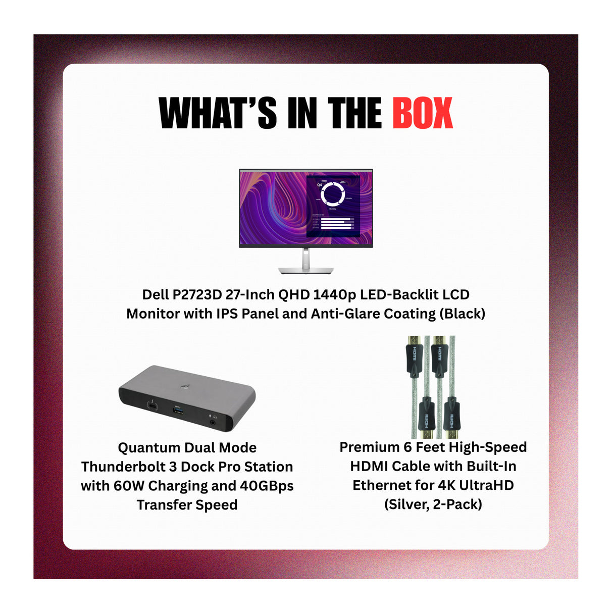 Dell P2723D 27-Inch Monitor (Black) with Docking Station, HDMI Cable (3 Items)