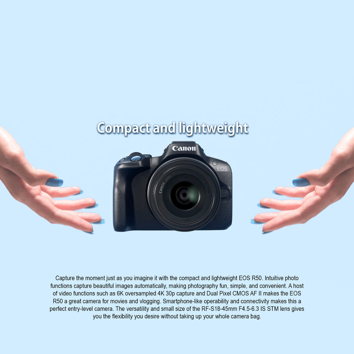 Canon EOS R50 Mirrorless Camera with 18-45mm Lens (Black) Bundle