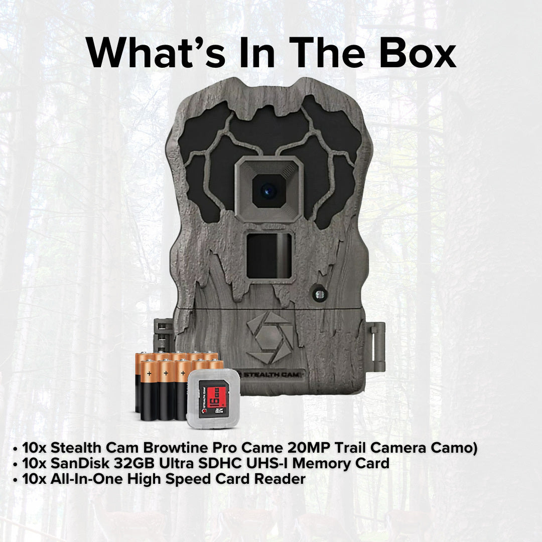 Stealth Cam Browtine 20MP Trail/Game Camera with 720P HD Video, Camo (10 Pack)