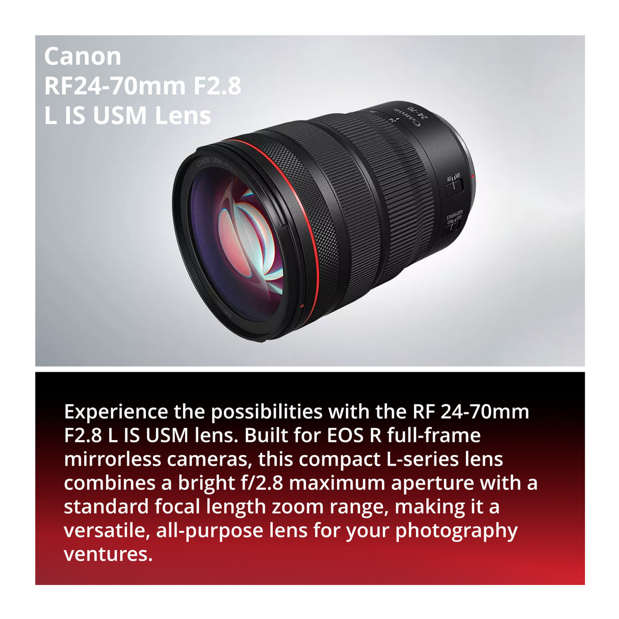 Canon RF 24-70mm f/2.8L IS USM Lens with Backpack, Lens Pen, and 82mm UV Filter