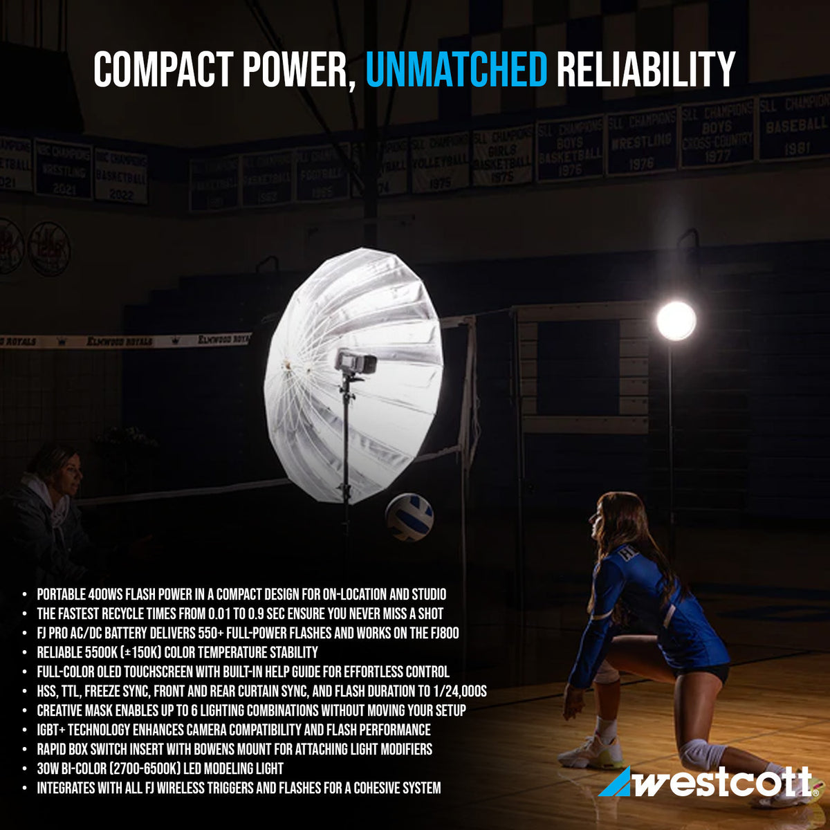Westcott FJ400 400Ws Strobe with AC and DC Lithium Polymer Battery with Diffusion Fabric Bundle