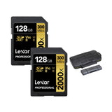 Lexar Professional 128GB SDXC Memory Card (2-Pack) Bundle with Card Reader