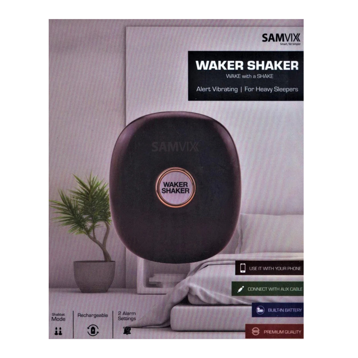Kosher Samvix Rechargeable Waker Shaker Alarm (Black)