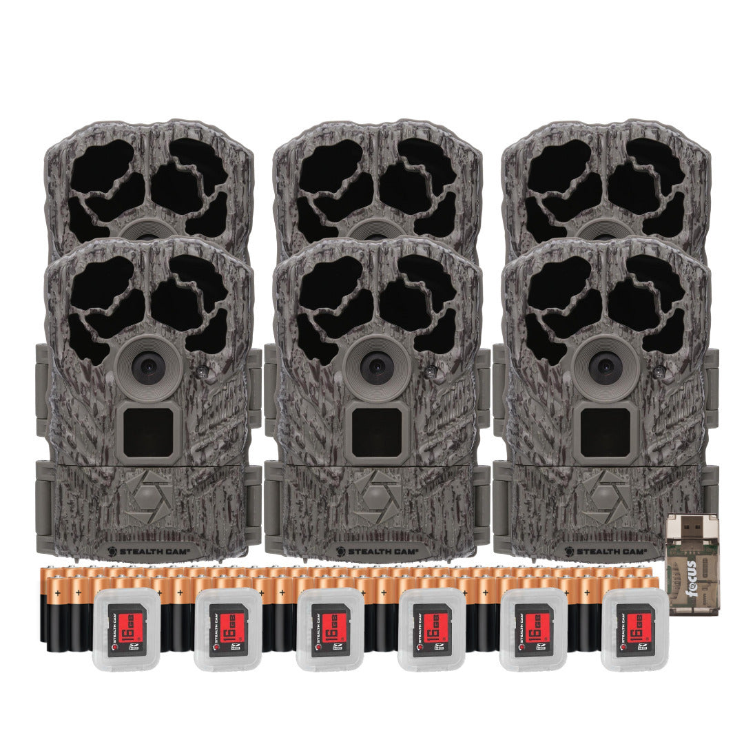 Stealth Cam Browtine 18MP Digital Trail Camera Combo with Focus High Speed Card Reader (6 Pack)