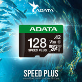 ADATA SPEED PLUS 128GB microSDXC UHS-I U3 Class 10 A2 V30 Temperature-Proof Memory Card