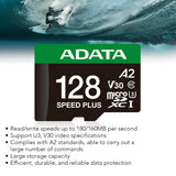 ADATA SPEED PLUS 128GB microSDXC UHS-I U3 Class 10 A2 V30 Temperature-Proof Memory Card