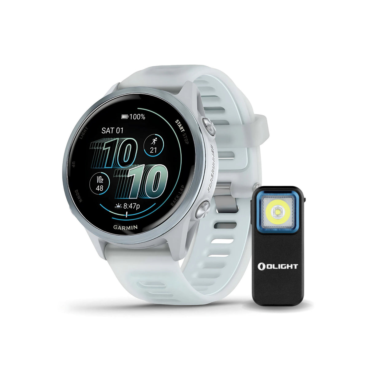 Garmin Forerunner 570 - 42mm Cloud Blue Aluminum Bundle with Clip-On Flashlight