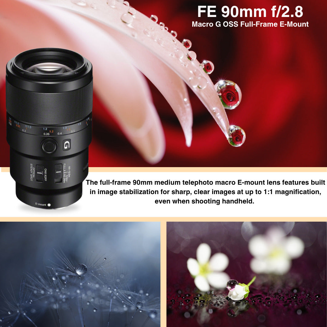 Sony FE 90mm f/2.8 Macro G OSS E-Mount Macro Lens Bundle with Hard Case