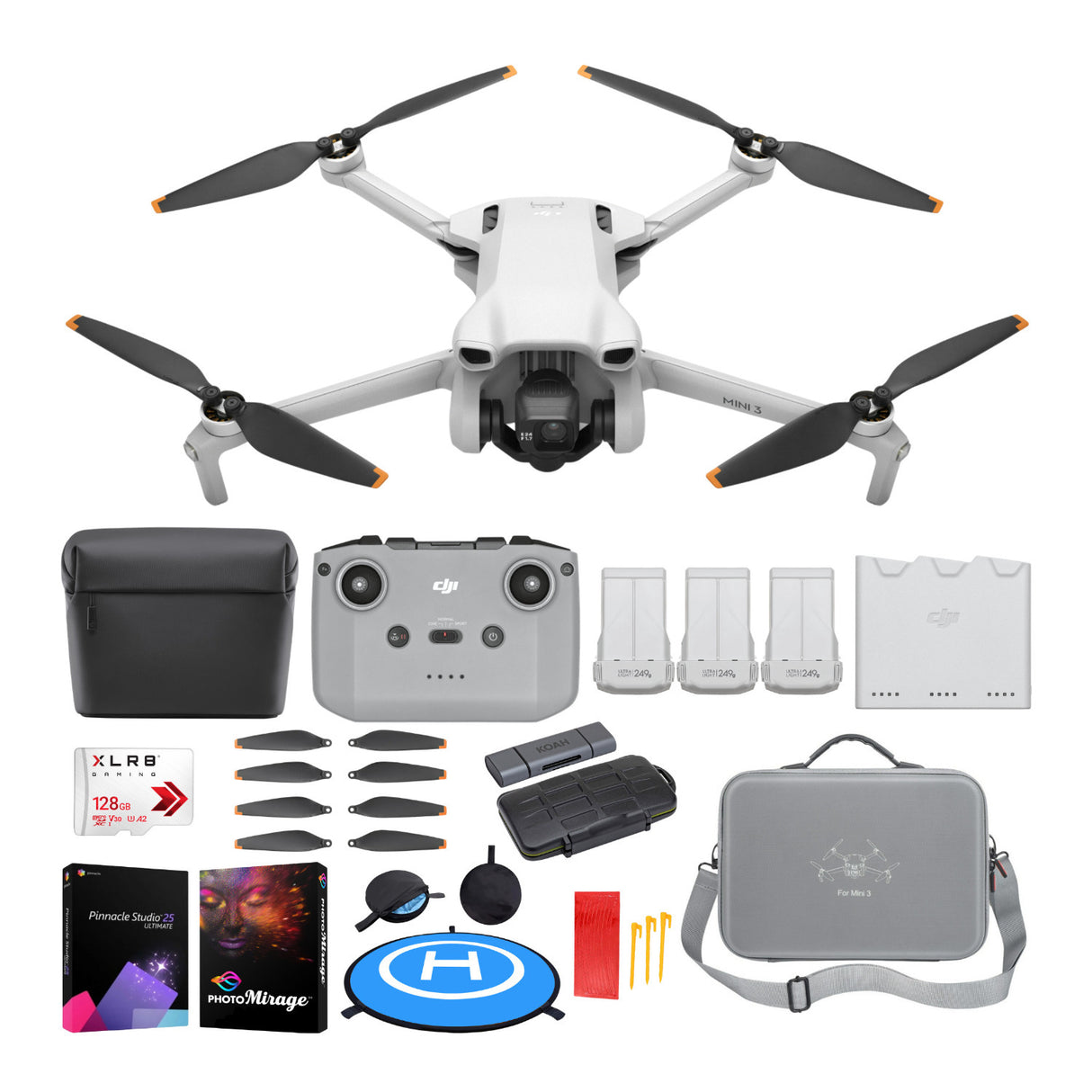 DJI Mini 3 Drone with RC Controller, 256GB Card, Case, Low-Noise Props Bundle