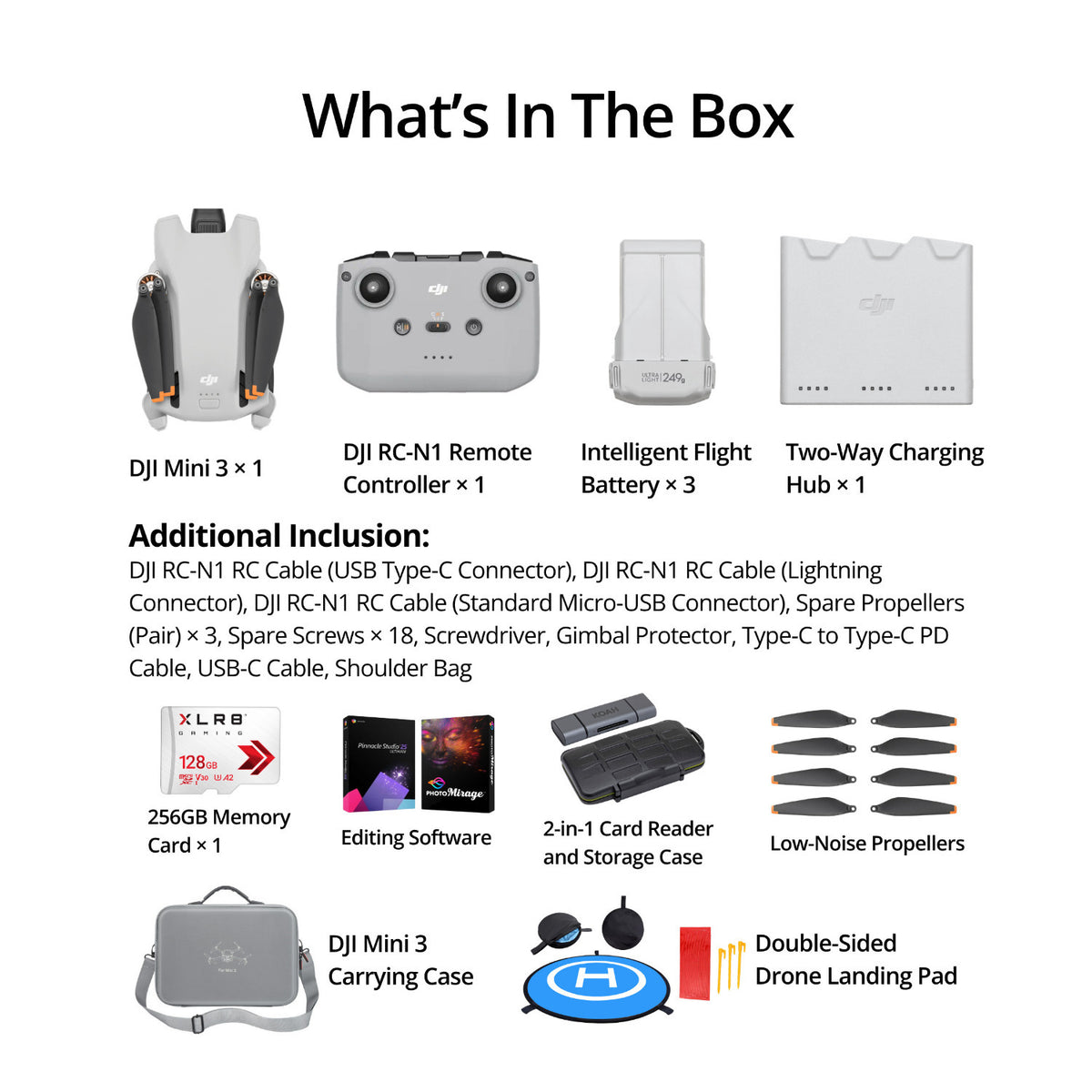 DJI Mini 3 Drone with RC Controller, 256GB Card, Case, Low-Noise Props Bundle