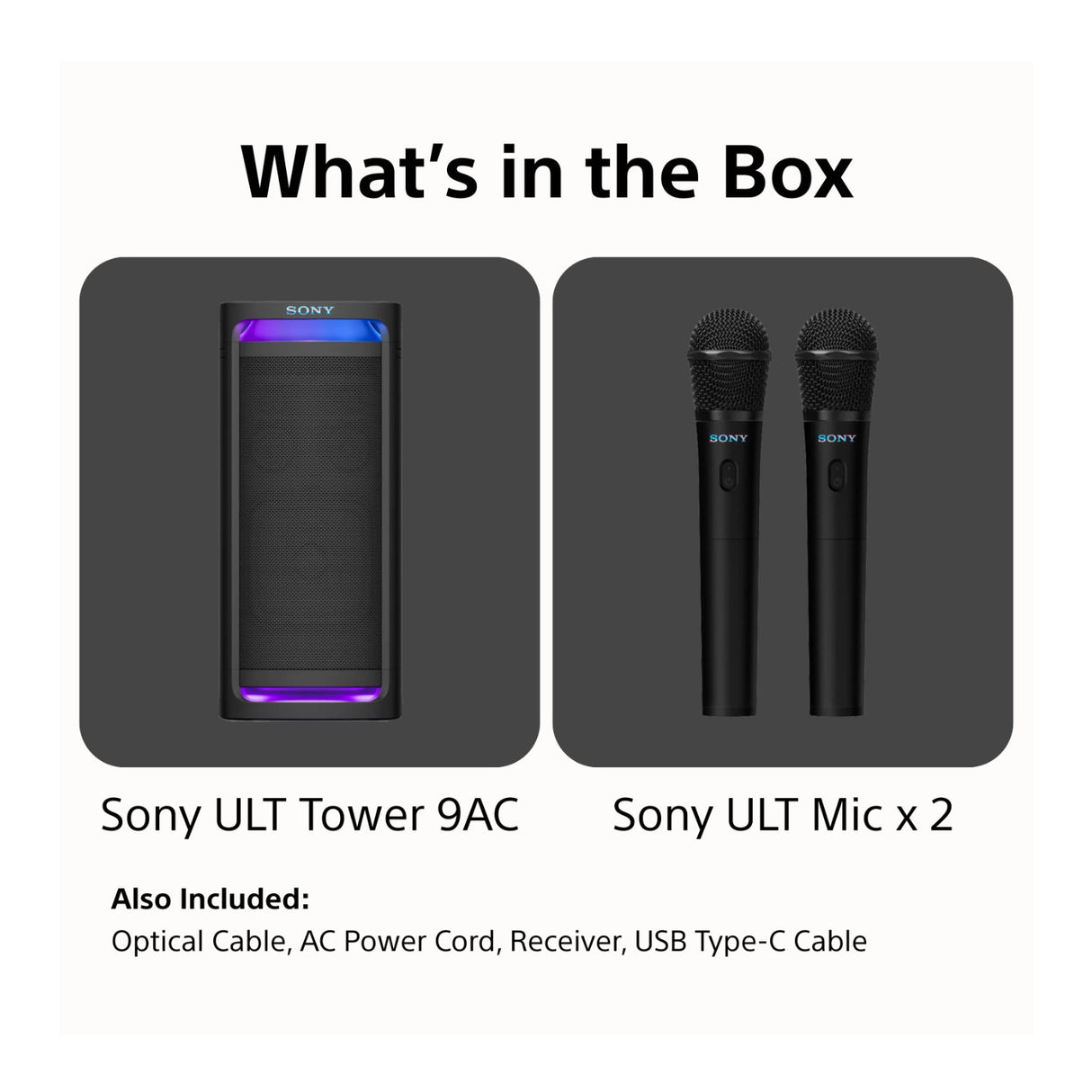 Sony ULT Tower 9AC Speaker (Black) Bundle with Wireless Microphones (2-Pack)