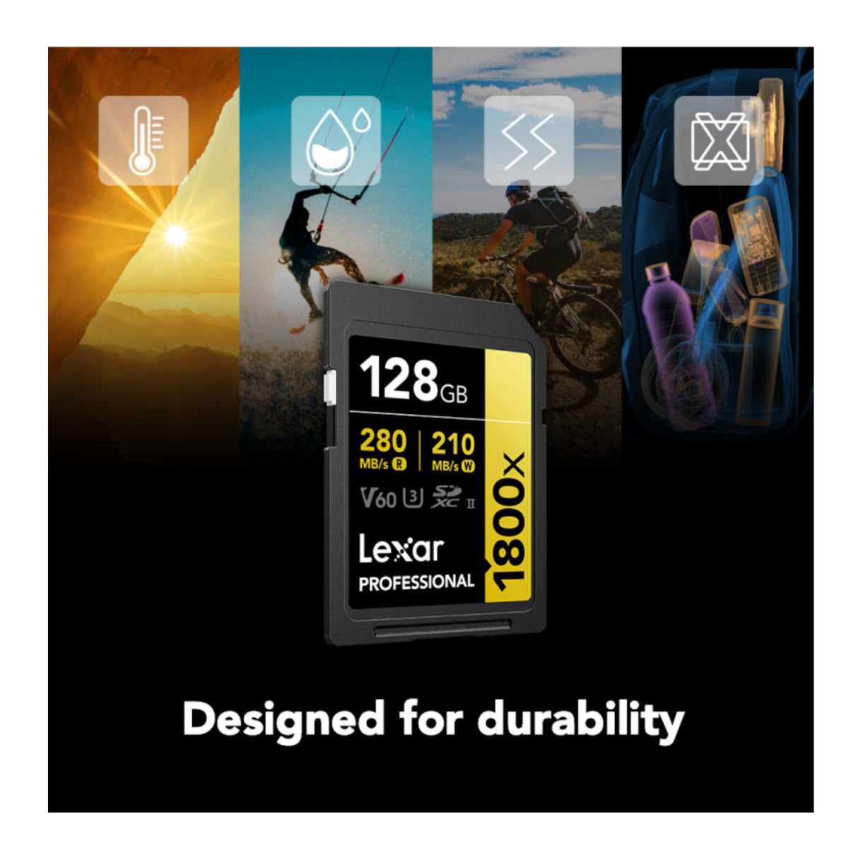 Lexar 128GB Professional GOLD Series 1800x SDXC V60 Memory Card (2-Pack) Bundle