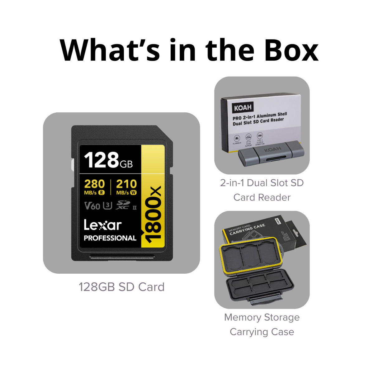 Lexar 128GB Professional GOLD Series 1800x SDXC V60 Memory Card (2-Pack) Bundle