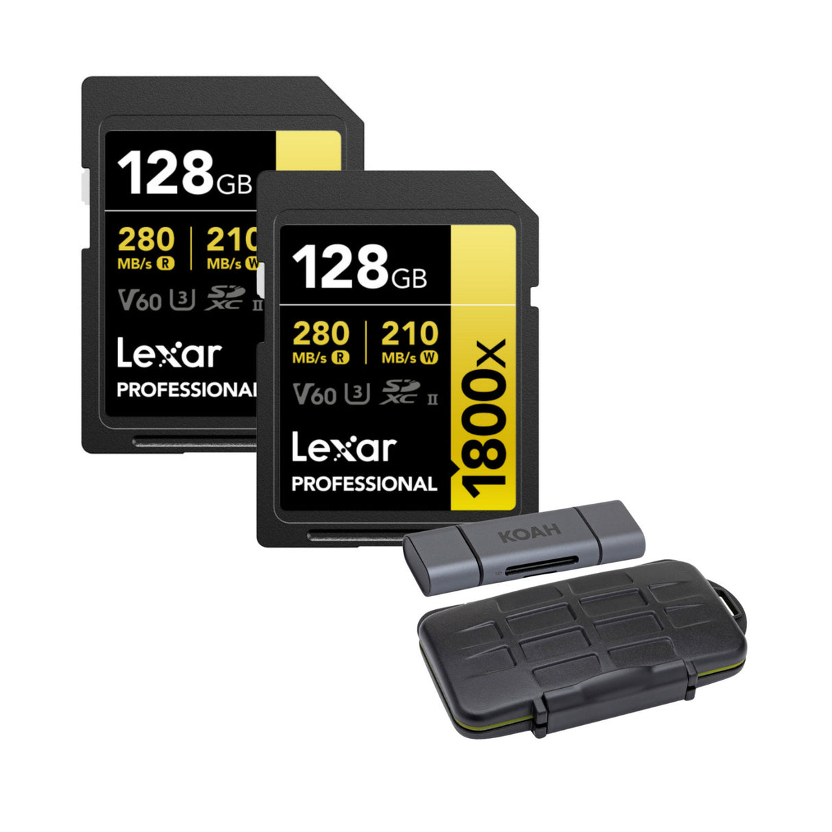 Lexar 128GB Professional GOLD Series 1800x SDXC V60 Memory Card (2-Pack) Bundle