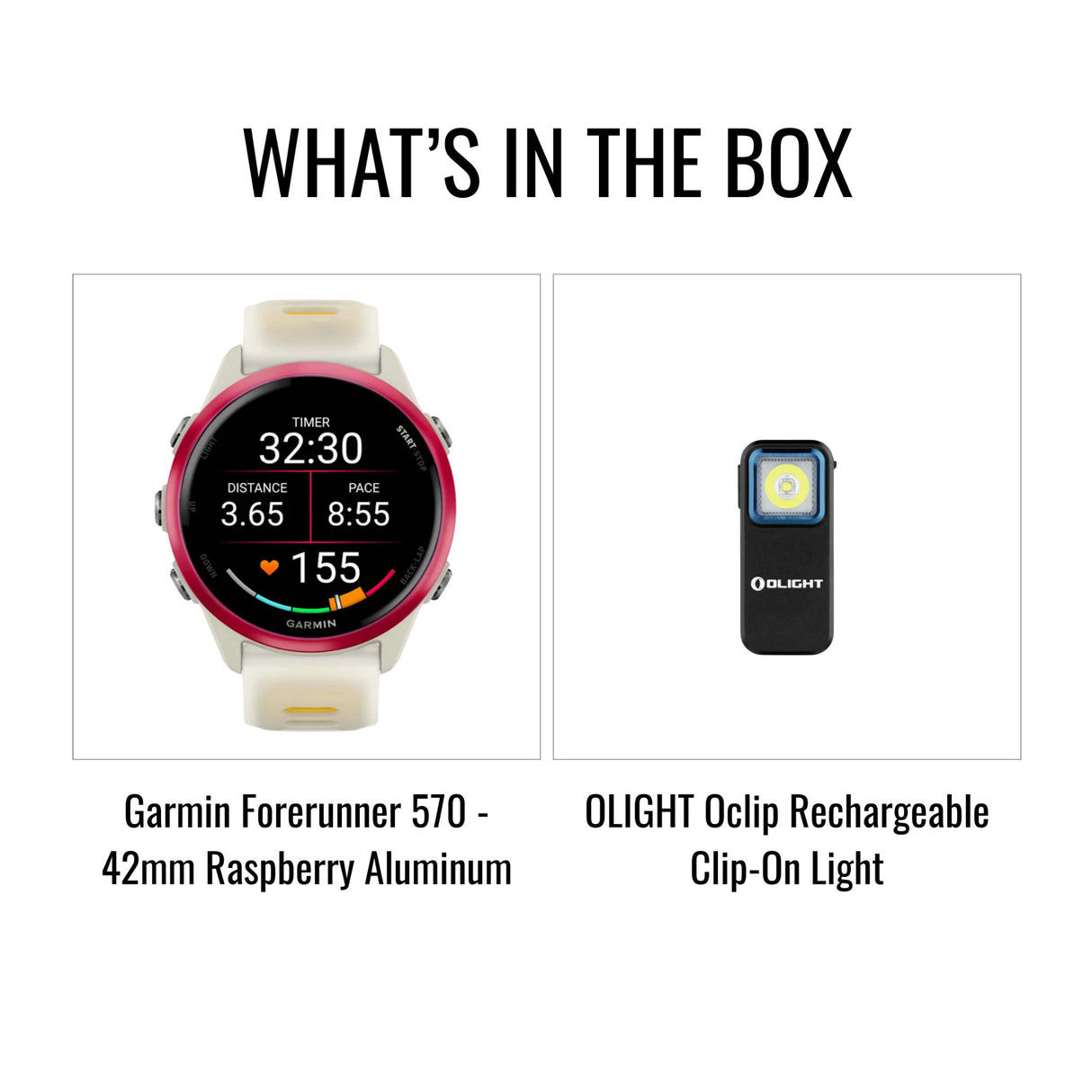Garmin Forerunner 570 - 42mm Raspberry Aluminum Bundle with Clip-On Flashlight