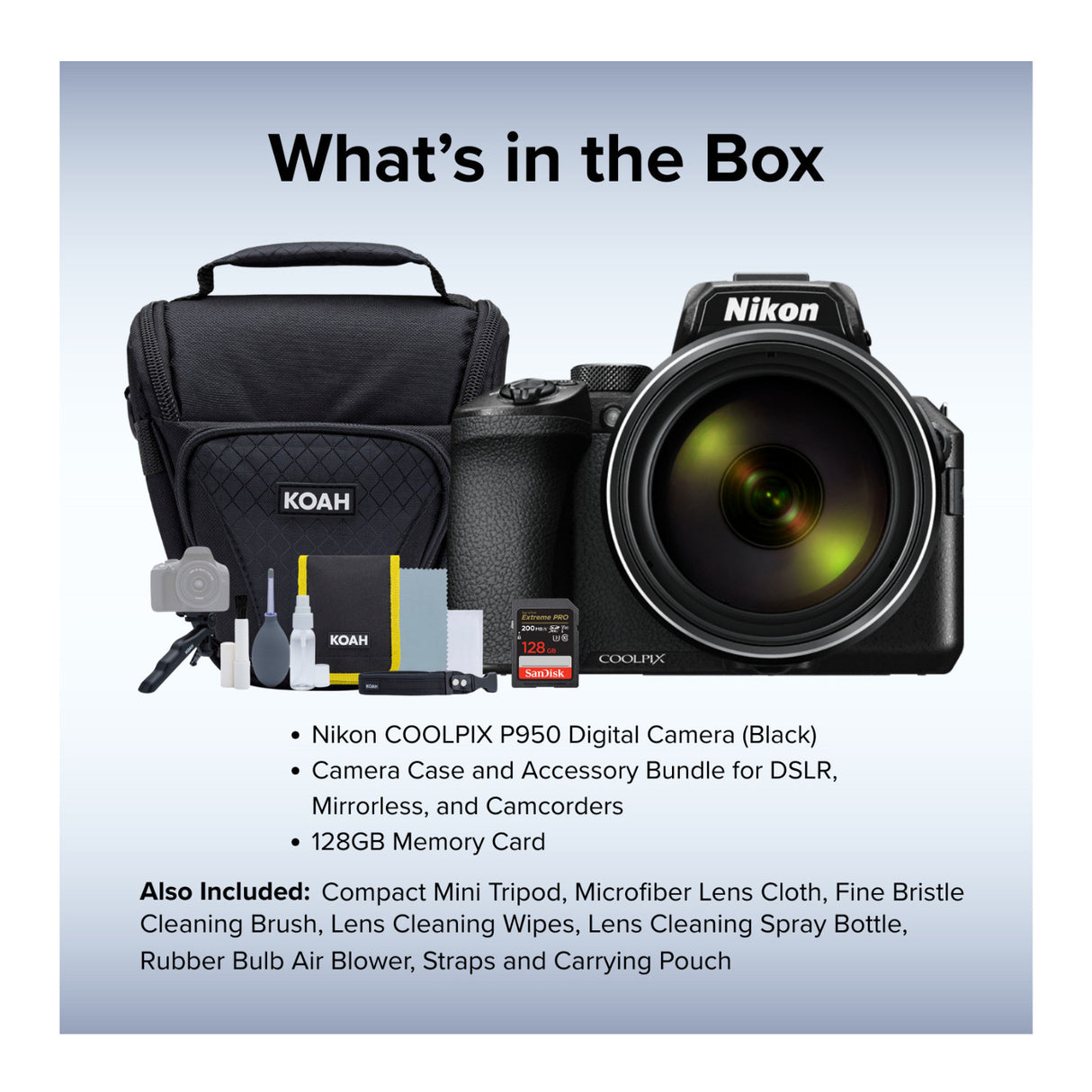 Nikon COOLPIX P950 Digital Camera (Black), Case, Accessories and 128GB SD Card