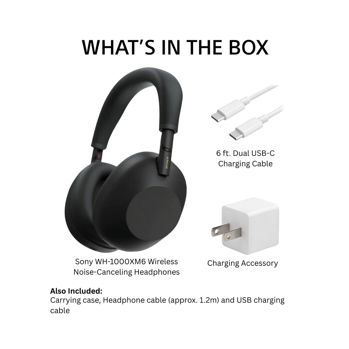 Sony WH-1000XM6 Wireless Noise-Canceling Headphones, QN3 Processor with Accessories Bundle (Black)