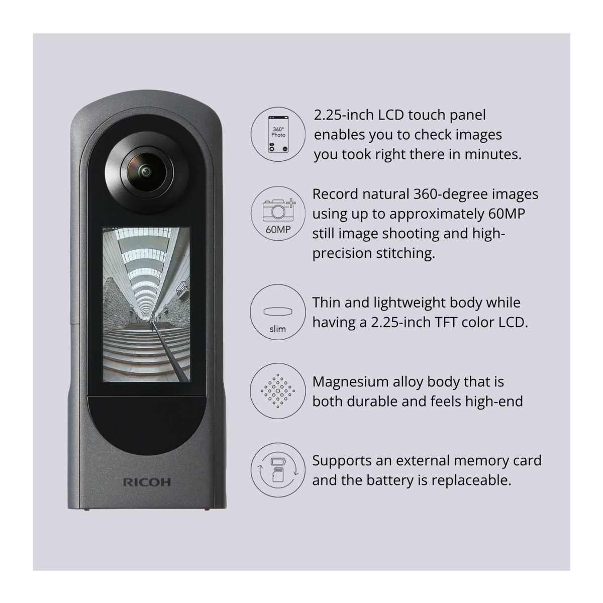 Ricoh Theta X 360-Degree Camera with Lens Cap TL-3 Bundle with Accessories