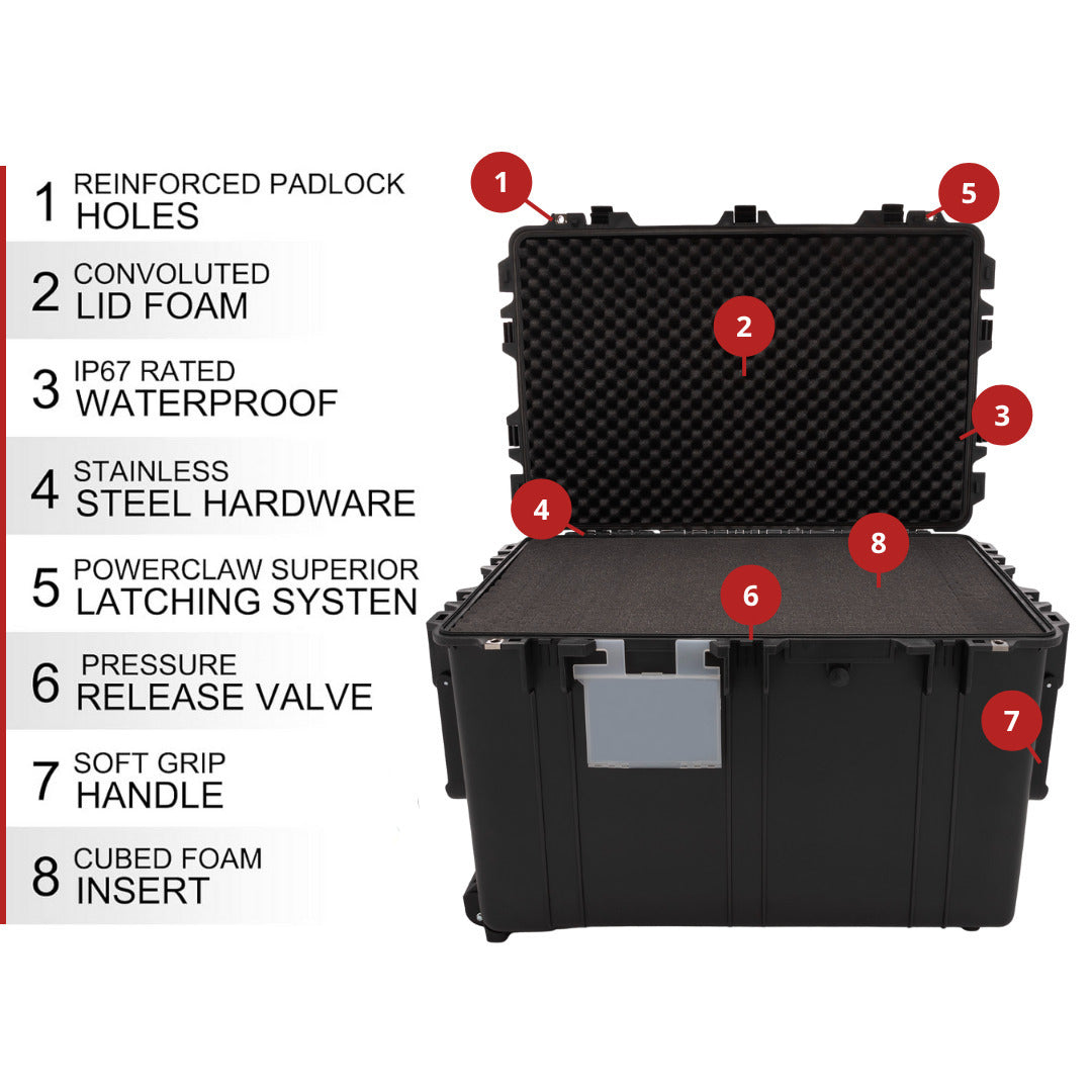 Koah Weatherproof 32 Inch Transport Roller Hard Case with Customizable Foam (Black)