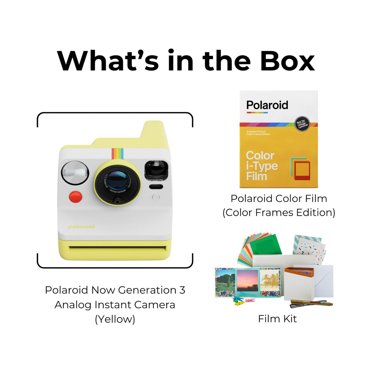 Polaroid Now Generation 3 Analog Instant Camera (Yellow) and Accessories Bundle