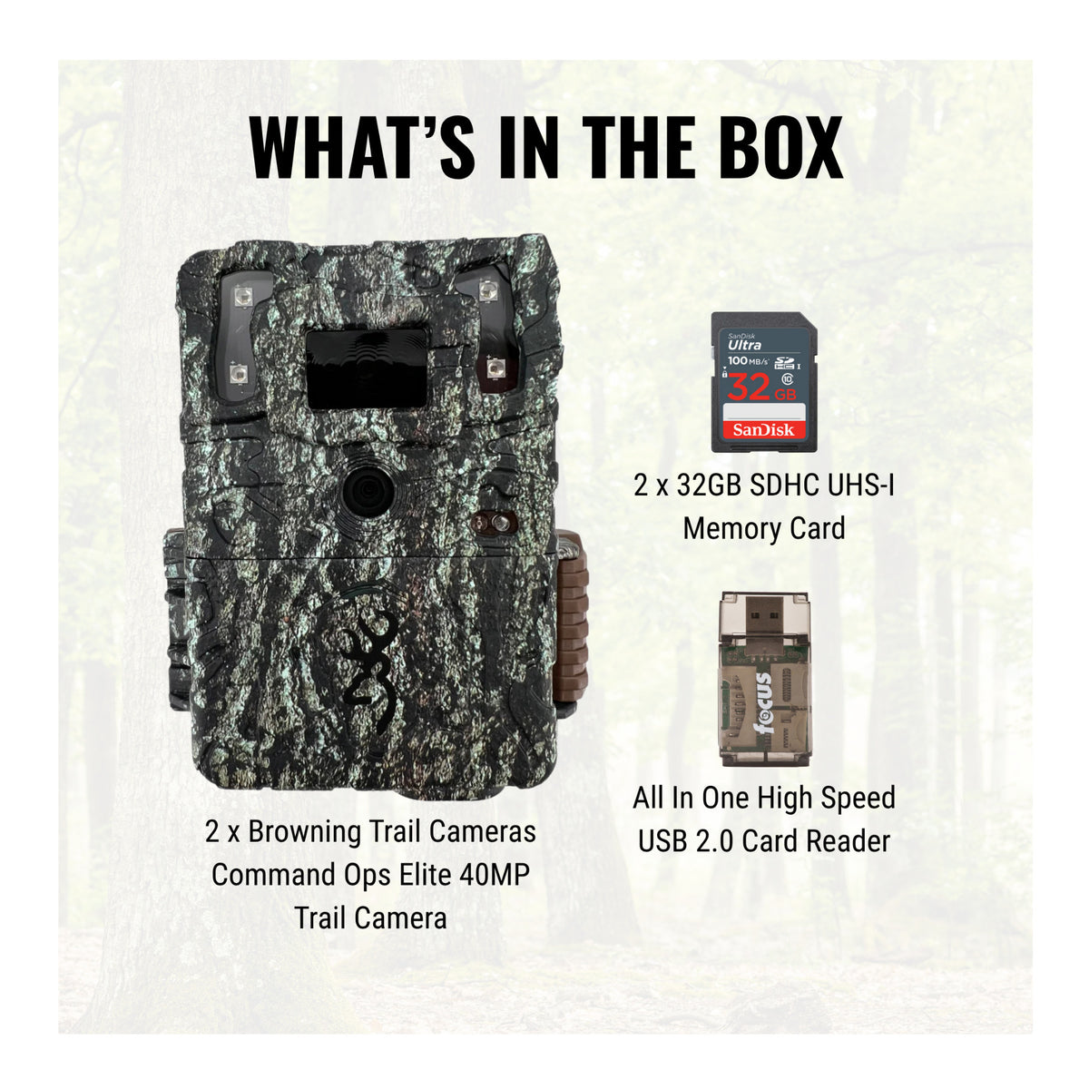 Browning Trail Cameras - Command Ops Elite 40MP Bundle (2-Pack) (5 Items)