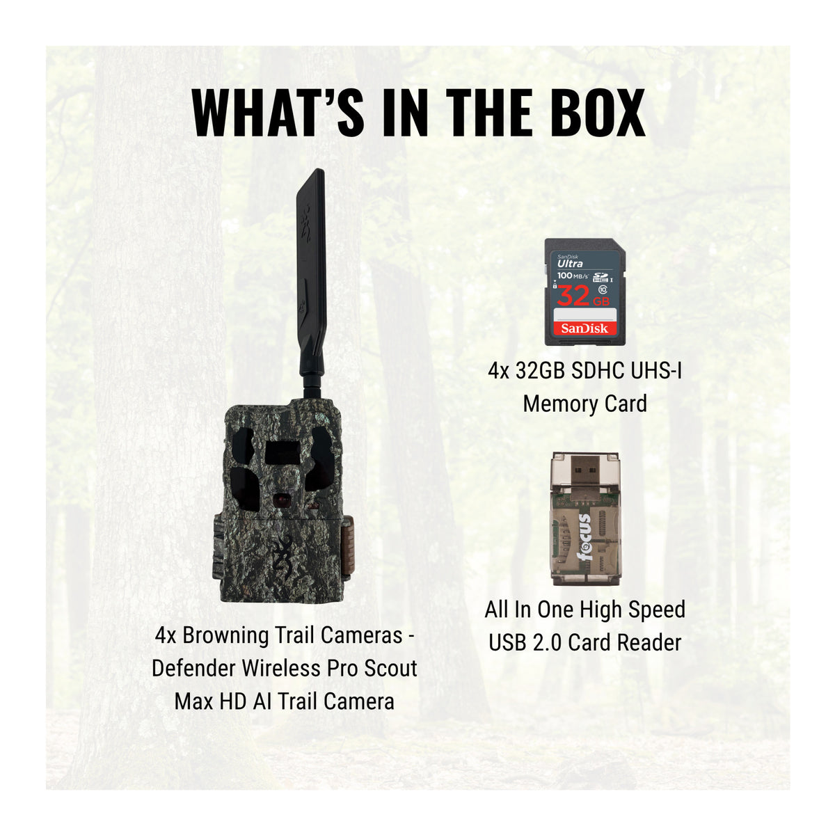 Browning Trail Camera - Defender Wireless Pro Scout Max HD AI (4-Pack) Bundle