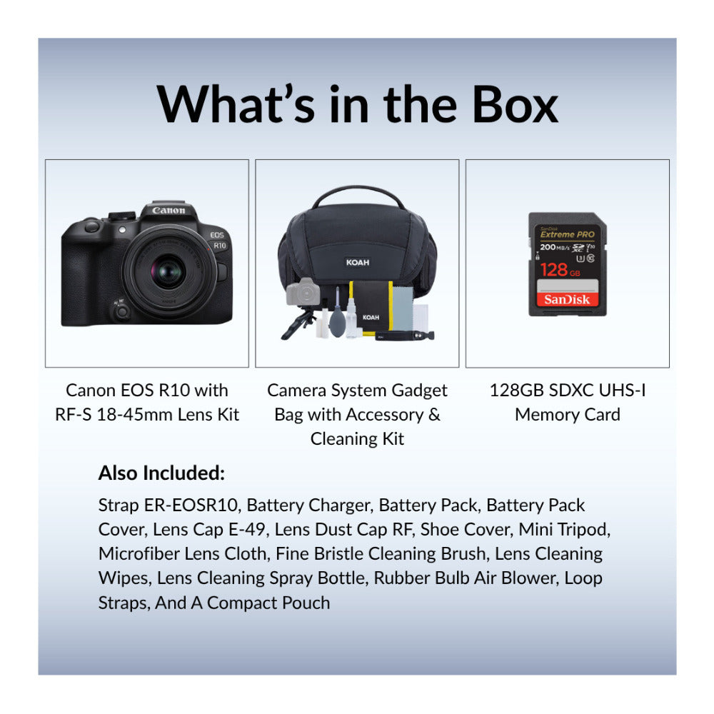 Canon EOS R10 Mirrorless Camera with RF-S 18-45mm Lens Kit and Accessories