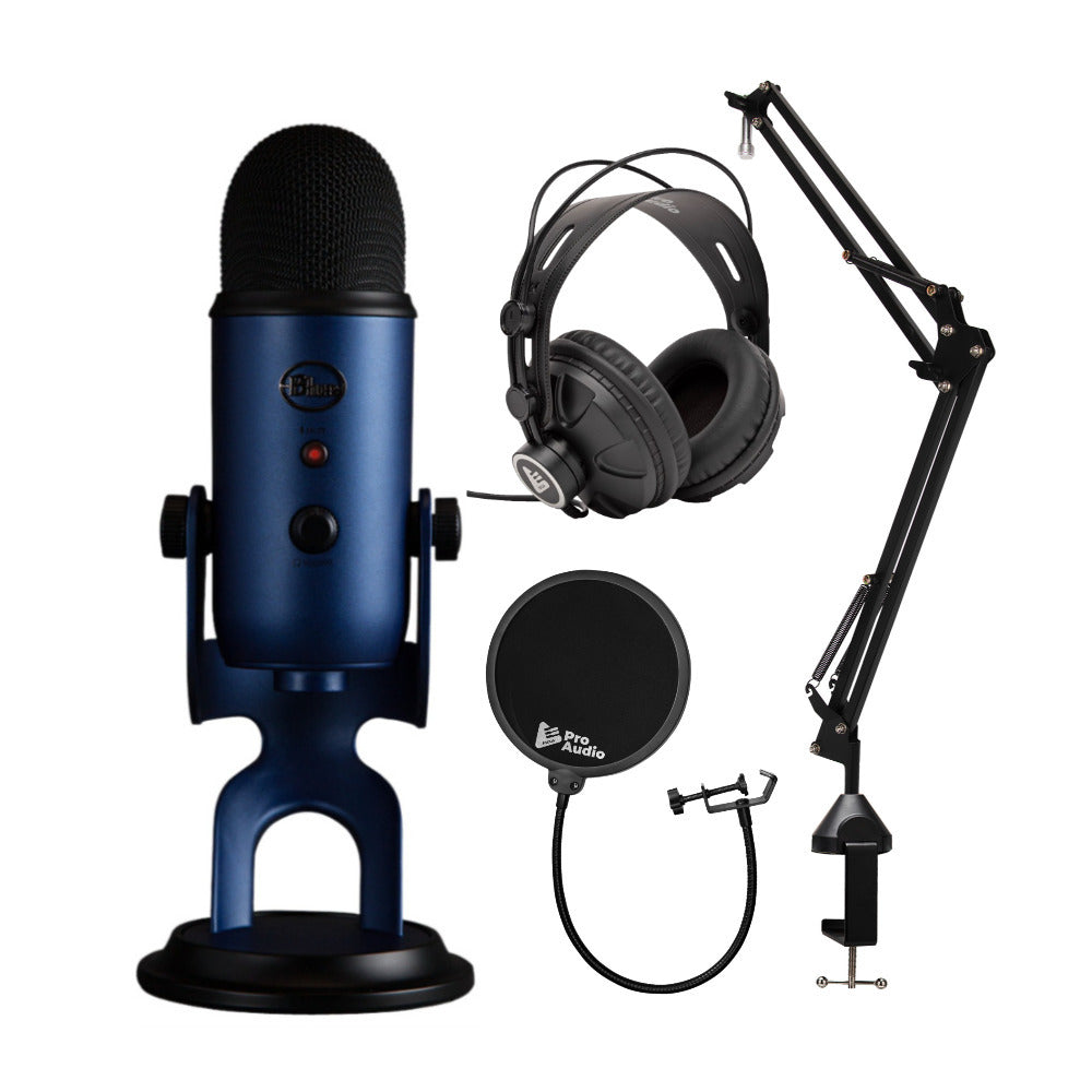 Blue Microphones Yeti USB Microphone (Midnight Blue) with Studio Stand Bundle