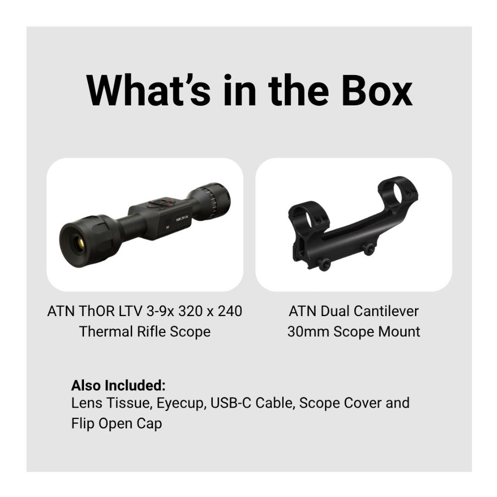 ATN ThOR LTV 3-9x 320 x 240 12 Micron Ultra Light Thermal Rifle Scope Bundle