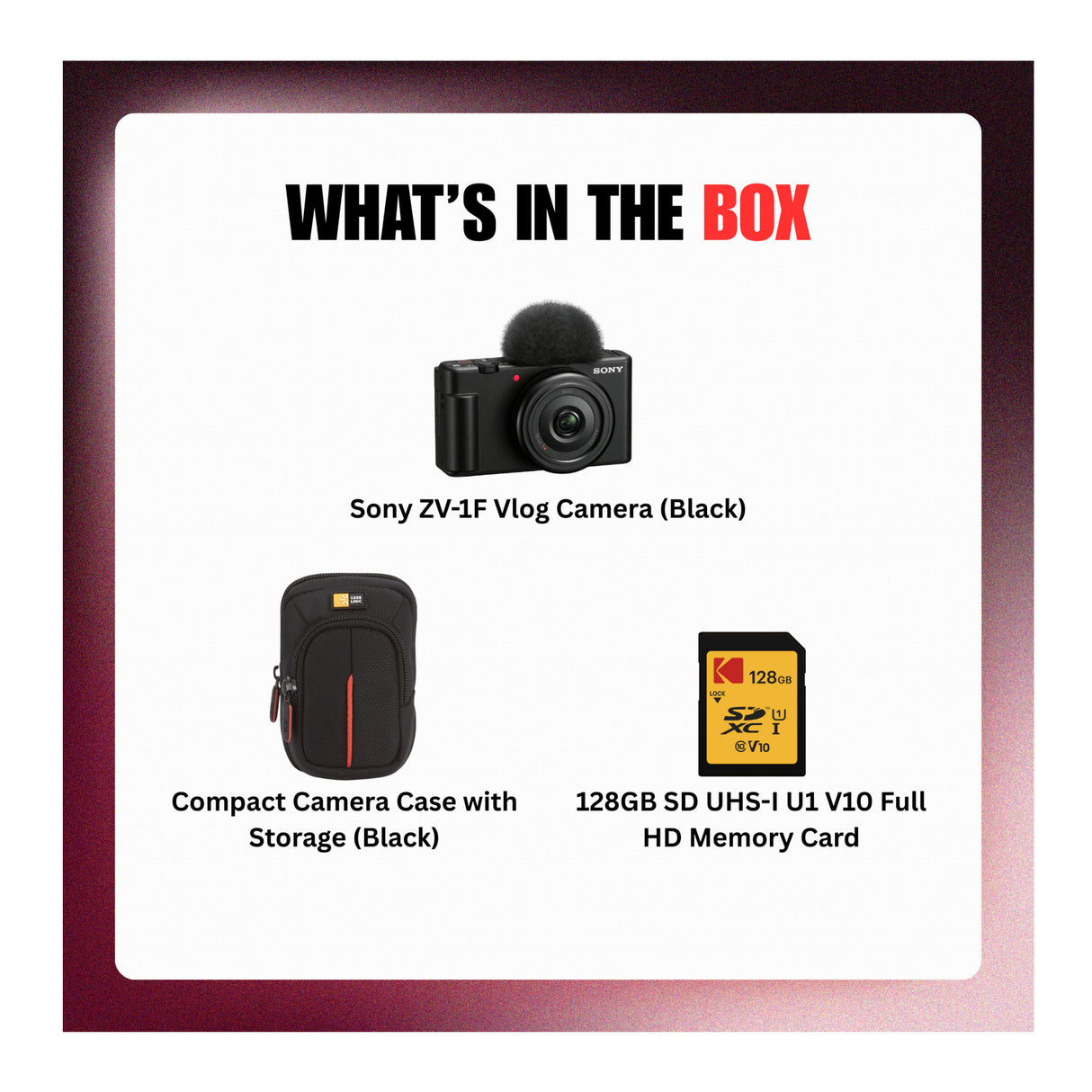 Sony ZV-1F Black Vlog Camera for Content Creators and Vloggers Bundle