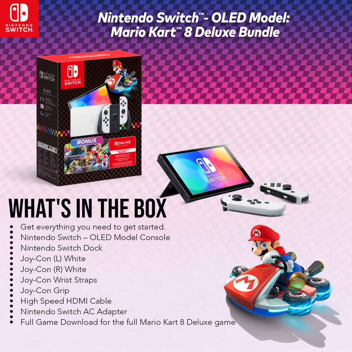Nintendo Switch | OLED Model | Mario Kart 8 Deluxe Bundle – Focus