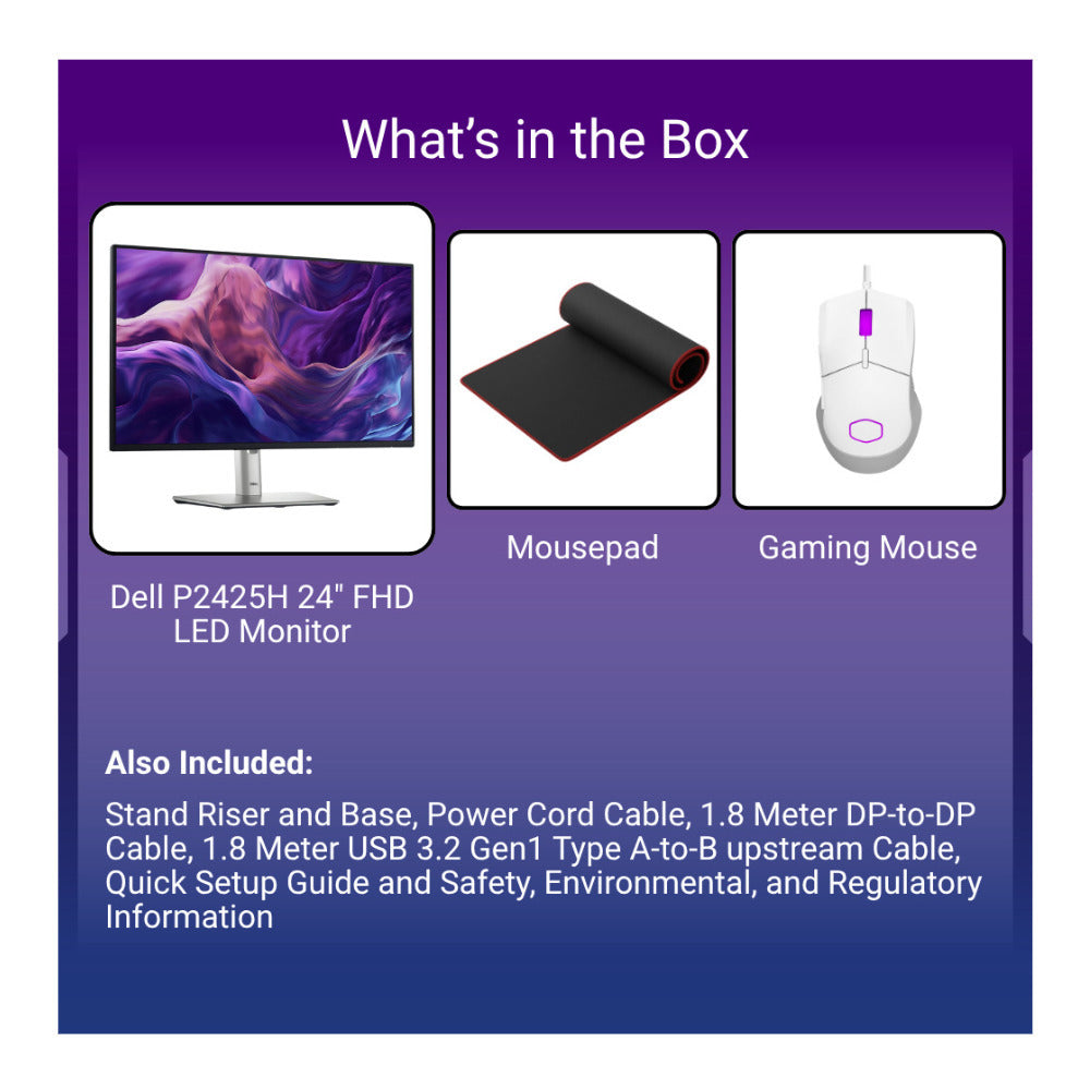 Dell P2425H 24-in. FHD LED Monitor 16:9 with Gaming Mouse and Extended Mouse Pad