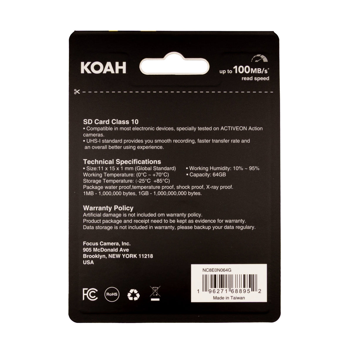 Koah Ultimate 64GB SDHC Memory Card Class10 U3 V30 UHS-I High-Speed Storage
