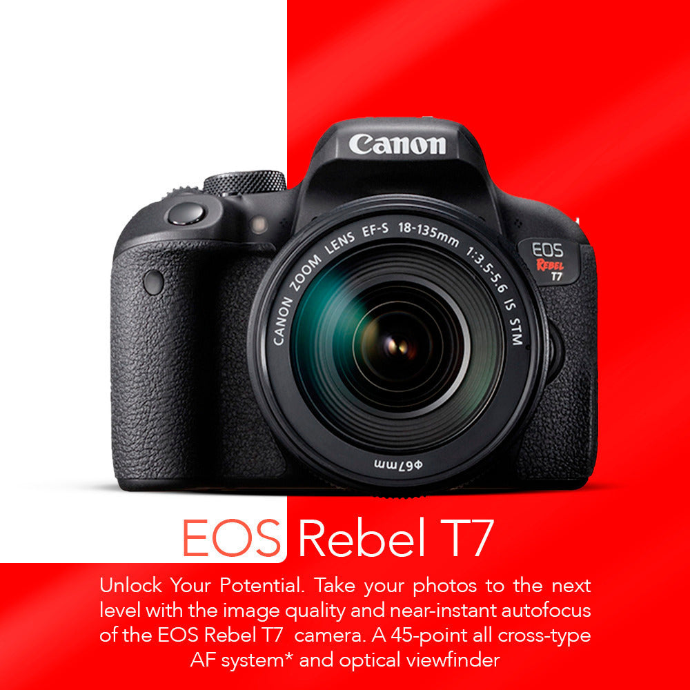 Canon EOS Rebel T7 DSLR Camera with EF-S 18-55mm IS II Lens Kit with 128GB SD Card, and Card Reader