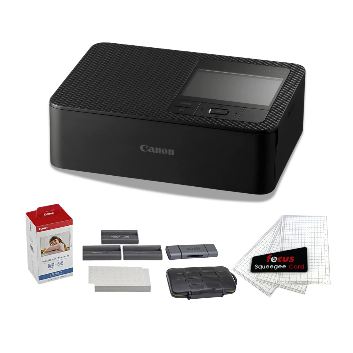 Canon Selphy CP1500 Wireless Compact Photo Printer (Black) Bundle