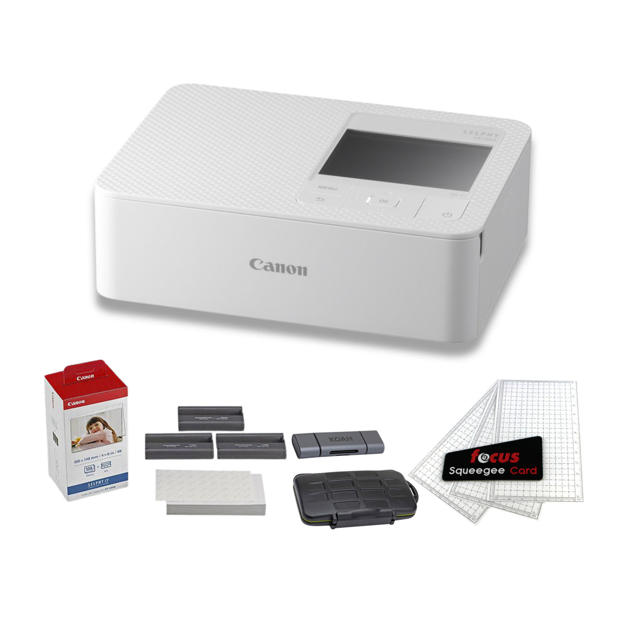 Canon Selphy CP1500 Wireless Compact Photo Printer (White) Bundle