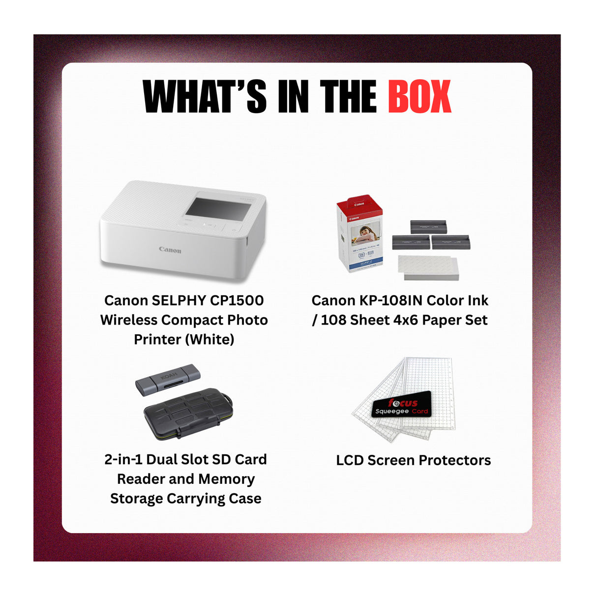 Canon Selphy CP1500 Wireless Compact Photo Printer (White) Bundle