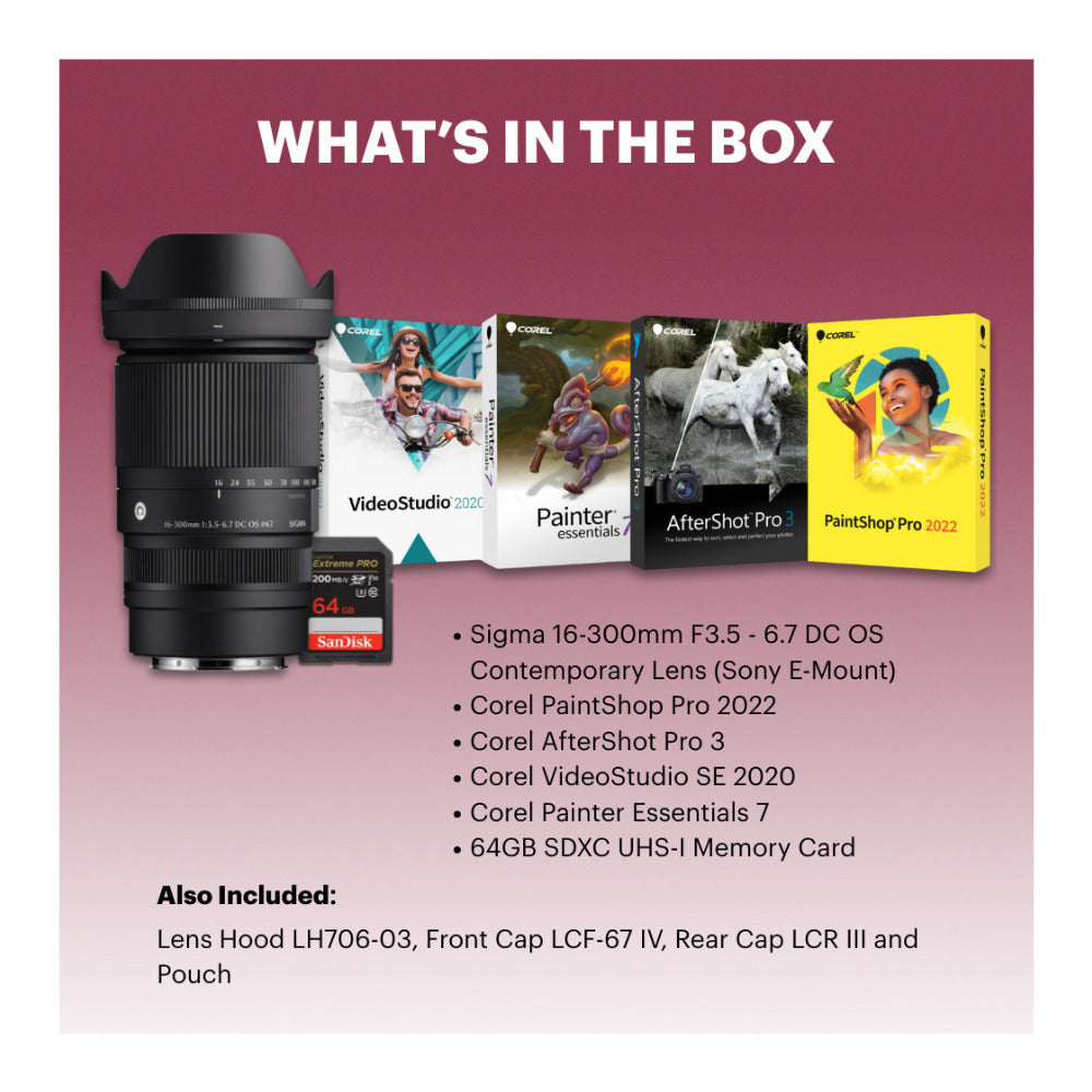Sigma 16-300mm F3.5-6.7 DC OS Contemporary Lens (Sony E-Mount) Bundle